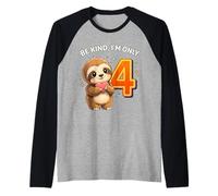Cute Sloth I'm Only 4 Funny Fourth Birthday Manche Raglan
