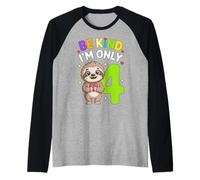 Cute Sloth I'm Only 4 Funny Fourth Birthday Manche Raglan