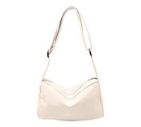 Cute Small Ladies Nylon Tote Bag Large Capacity Solid Colour Simple Casual Shoulder Crossbody(White)