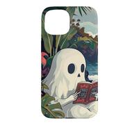 Cute Spooky Ghost Reading Book Summer Tropical Beach Reader Coque pour iPhone 15