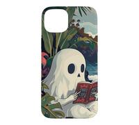 Cute Spooky Ghost Reading Book Summer Tropical Beach Reader Coque pour iPhone 15 Plus