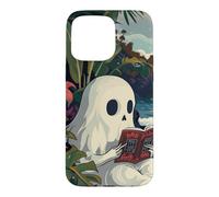 Cute Spooky Ghost Reading Book Summer Tropical Beach Reader Coque pour iPhone 15 Pro Max
