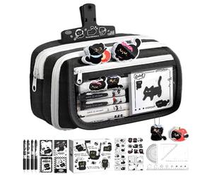 Cute Stationery Set,Black Cat Stationery Multi-Layer Pencil Case - Cute Pen Pouch Set,for Kids Boys Girls Students Office Home Bookroom School Classroom Study Birthday