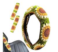 Cute Steering Wheel Cover, Yarn Anti-Slip Knitted Sunflower Steering Wheel Covers, Improved Grip | Aesthetic Decor Car Accessories for Men Women