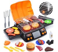 CUTE STONE Barbecue Jouet pour Enfants, Barbecue à Deux Niveaux avec Aliments de Jeu, Lumière et Son, Accessoires de Cuisine, Jouet de Camping en Plein Air, Cadeau pour Filles et Garçons