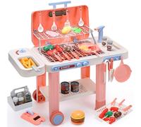 cute stone Barbecue pour Enfants avec Aliments changeant Couleur, Vaporisateur Brume fraîche, Sons et lumières Jeu de Cuisine d'extérieur avec poêle à Frire, sur roulettes pour Un déplacement Facile