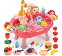 CUTE STONE Cuisine Jouet avec évier et Eau Courante, Table d'eau, Robinet Fonctionnel, Aliments factices, casseroles et poêles, Accessoires de Cuisine, Coffret Cadeau réaliste pour Enfants.