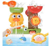 CUTE STONE Jouets de Bain, Jouets de Bain pour Bébé, Canards et Lions, Jeu de pêche, Jouets flottants sans Trou, Jeu de Filet de pêche au Canard, Cadeaux pour garçons et Filles