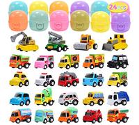 CUTE STONE Lot de 24 œufs de Pâques remplis avec voitures, panier de Pâques pour la chasse, les prix en classe pour enfants