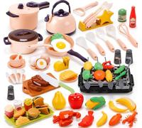 CUTE STONE Set de Cuisine Enfant 73 Pièces avec Accessoires de Cuisine, Casseroles, Poêles, Aliments à Découper et Barbecue, Jeu d'Imitation Cuisine, Cadeau Éducatif pour Filles et Garçons dès 3 Ans