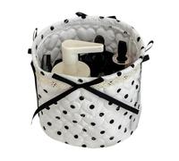 Cute Storage Basket - Small Quilted Fabric, Lace Bow Cosmetics Bin Design