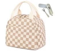 Cute Strawberry Insulated Lunch Bag for Women & Men - Reusable Corduroy Lunch Tote, Large Capacity Leakproof Cooler Bag for Work, Picnic, Travel - Aesthetic Bento Lunch Box with Front Pocket (Style A)
