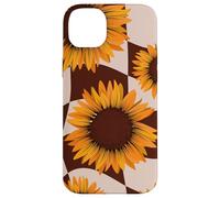Cute Sunflower Floral Brown Checker Gardener Country Summer Coque pour iPhone 14 Plus