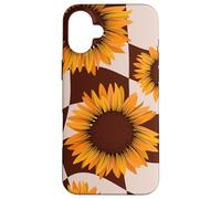 Cute Sunflower Floral Brown Checker Gardener Country Summer Coque pour iPhone 16 Plus