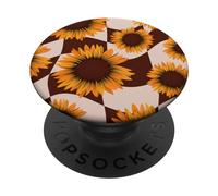Cute Sunflower Floral Brown Checker Gardener Country Summer PopSockets PopGrip Adhésif