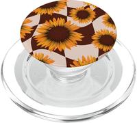 Cute Sunflower Floral Brown Checker Gardener Country Summer PopSockets PopGrip pour MagSafe