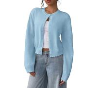Cute Sweaters for Women Button Down Long Sleeve Crewneck Crop Cardigan 2026 New (Light Blue,M)