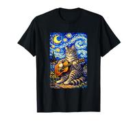 Cute Tabby Cat Playing Guitar Whimsical Art Music Camping T-Shirt