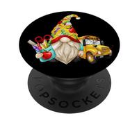 Cute Teacher GNOME with Big Yellow Bus for School Bus Driver PopSockets PopGrip Adhésif