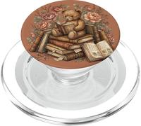 Cute Teddy Bear Floral Book Lover Librarian Bookish PopSockets PopGrip pour MagSafe