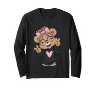 Cute Teddy Bear Girl Double Signe de Paix Kawaii Pop Graphic Manche Longue