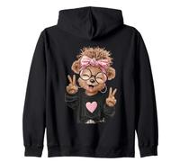Cute Teddy Bear Girl Double Signe de Paix Kawaii Pop Graphic Sweat à Capuche