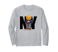 Cute Teddy Bear USA Flag, New York Style Bear Illustration Manche Longue
