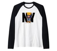 Cute Teddy Bear USA Flag, New York Style Bear Illustration Manche Raglan