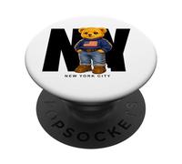 Cute Teddy Bear USA Flag, New York Style Bear Illustration PopSockets PopGrip Adhésif