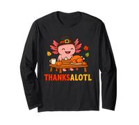 Cute Thanksalotl Axolotl Thanksgiving Day Pumpkin Autumn Manche Longue