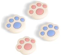 Cute Thumb Grip Covers,Soft Silicone Cat Paw Analog Stick Caps Hand Button Grip,Thumbstick Handle Caps Compatible with Joy Con Switch Lite/Switch OLED-White Pink and Blue