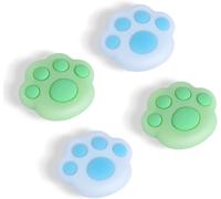 Cute Thumb Grip Covers,Soft Silicone Cat Paw Analog Stick Caps Hand Button Grip,Thumbstick Handle Caps Compatible with Joy Con Switch Lite/Switch OLED-Green and Blue