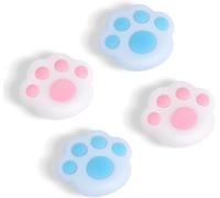 Cute Thumb Grip Covers,Soft Silicone Cat Paw Analog Stick Caps Hand Button Grip,Thumbstick Handle Caps Compatible with Joy Con Switch Lite/Switch OLED-Blue and Pink