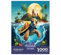 Cute Tortue Tropical Beach Puzzle 1000 Pieces Cadeau Unique Jeu Éduchatif Défi Jouet À De Qualité Supérieure Peinture Art pour Adultes Et Enfants À Partir De 12 Ans 38x26cm/1000pcs
