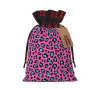 Cute Turquoise Leopard Print Christmas Candy Bags,Holiday Party Color-Blocked Drawstring Bags,Drawstring Snack Bags