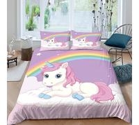 Cute unicorn Linge de Lit Ultra Douce Microfibre Hypoallergique 3 Pièces Fantaisie cartoon style Ensemble De Literie avec 2 x Taies d'oreiller Confortable for Chambre Adulte Super king（260x220cm）