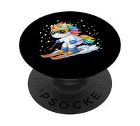 Cute Unicorn on Ski Funny Ski and Winter Sports Men Women PopSockets PopGrip Adhésif