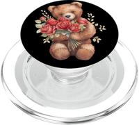 Cute Valentines Teddy Bear Motif for Mama Bouquet of Roses PopSockets PopGrip pour MagSafe
