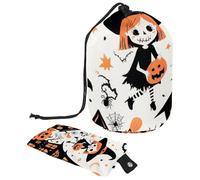 Cute Vector Set with Halloween Illustrations 1_6 Cosmetic Bag with Drawstring Multi Functional Organizer for Makeup and Toiletries, Multicolore 12., 9.9x6.9in/25.2x17.6cm;6x3.5in/15.2x8.8cm
