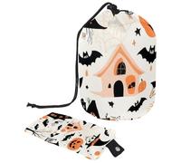 Cute Vector Set with Halloween Illustrations 1_6 Cosmetic Bag with Drawstring Multi Functional Organizer for Makeup and Toiletries, Multicolore 01., 9.9x6.9in/25.2x17.6cm;6x3.5in/15.2x8.8cm