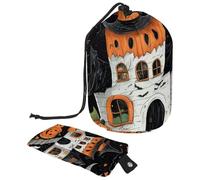 Cute Vector Set with Halloween Illustrations 1_95 Cosmetic Bag with Drawstring Multi Functional Organizer for Makeup and Toiletries, Multicolore 12., 9.9x6.9in/25.2x17.6cm;6x3.5in/15.2x8.8cm