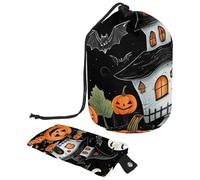 Cute Vector Set with Halloween Illustrations 2_139 Cosmetic Bag with Drawstring Multi Functional Organizer for Makeup and Toiletries, Multicolore 08, 9.9x6.9in/25.2x17.6cm;6x3.5in/15.2x8.8cm