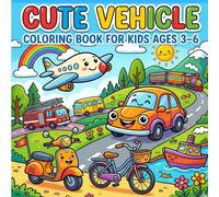 Cute Vehicle Coloring Book for Kids Ages 3-6: Fun Smiling Transportation Designs with Bold Thick Lines | Easy Airplane, Scooter, Bicycle & More Coloring Pages for Toddlers & Preschoolers