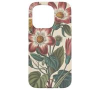 Cute Vintage Botanical Flower Red Beige Coque pour iPhone 15 Pro