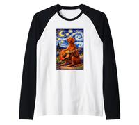 Cute Vizsla Playing Guitar Whimsical Art Dog Music Camping Manche Raglan