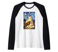 Cute White Cat Playing Guitar Whimsical Art Music Camping Manche Raglan
