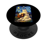 Cute White Cat Playing Guitar Whimsical Art Music Camping PopSockets PopGrip Adhésif