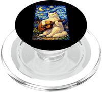 Cute White Cat Playing Guitar Whimsical Art Music Camping PopSockets PopGrip pour MagSafe