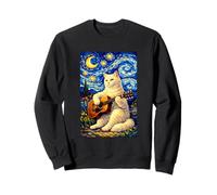Cute White Cat Playing Guitar Whimsical Art Music Camping Sweatshirt