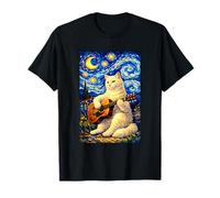 Cute White Cat Playing Guitar Whimsical Art Music Camping T-Shirt